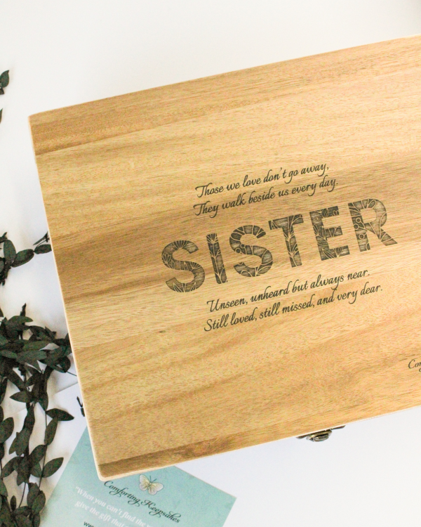 floral sister engraved acacia wood box